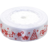 Wstążka satynowa Boże Narodzenie 25mm/22m biała WSX25-12 BREWIS