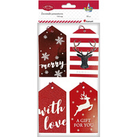 Zawieszki prezentowe Boe Narodzenie 20szt. 60X110mm tonacja czerwona 4 wzory 414526 TITANUM