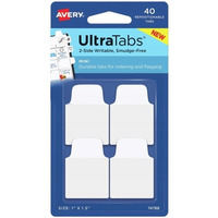 Zak�adki indeksuj�ce samoprzylepne 25, 4x38, 1mm przezroczyste z bia�� zak�adk� Ultra Tabs 74788 AVERY ZWECKFORM