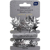 Zestaw tasiemek 3x1m SREBRNY Satin Gold INTERDRUK